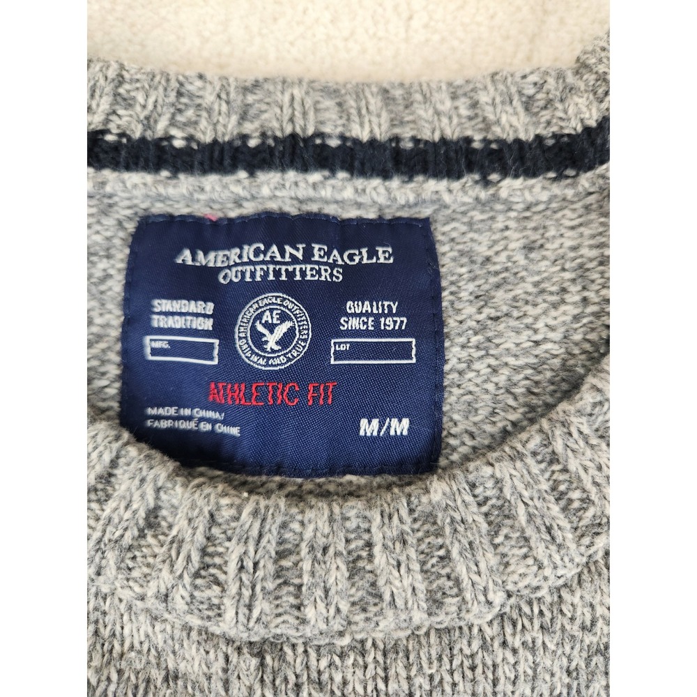 American Eagle Y2K Athletic Fit Crew Neck Sweater Gray w/Elbow Patches Medium - Picture 3 of 7